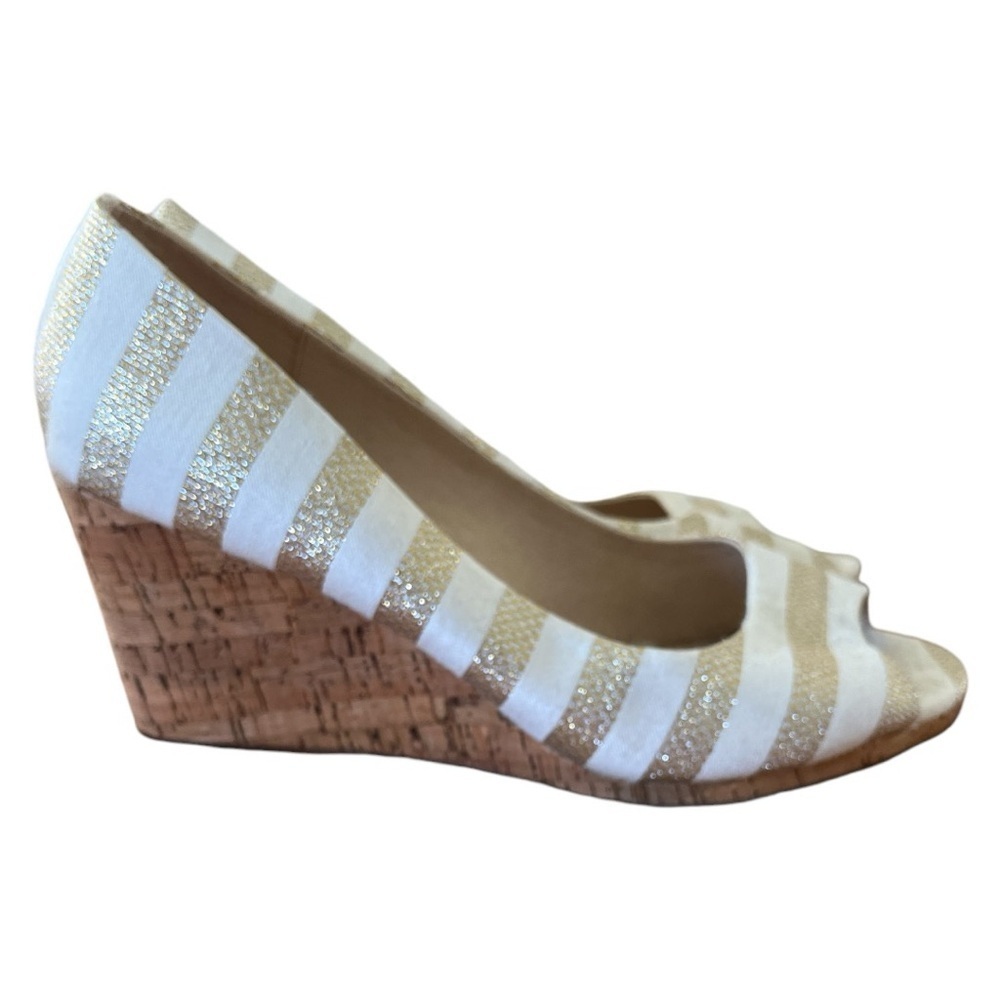 Kelly & Katie wedges size 10 ivory and gold EUC